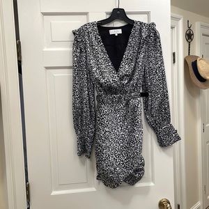 L’Acandemie Dress, Xsmall, Party, Black and White Pattern, Satin
